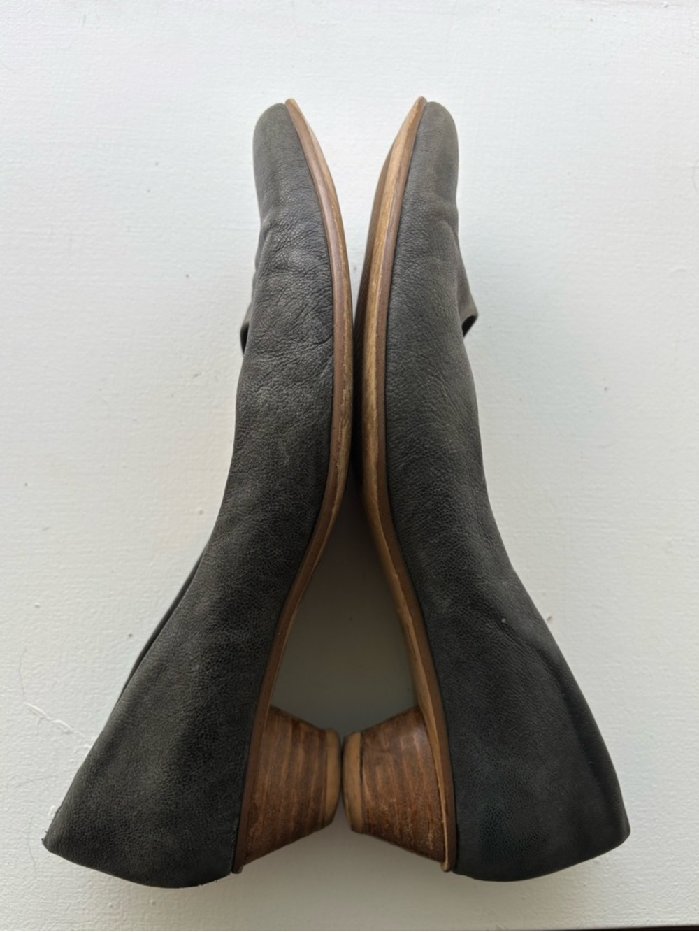 Clarks black leather low heels with stacked wood heel